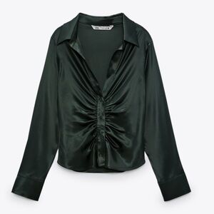 NWT Zara Pleated Satin Effect Shirt